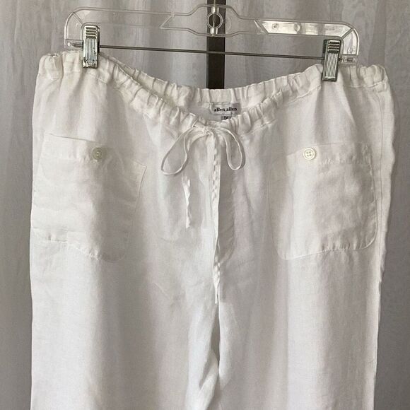 Allen Allen White Linen Pull On Wide Leg Pants Women’s 1X - Picture 5 of 8